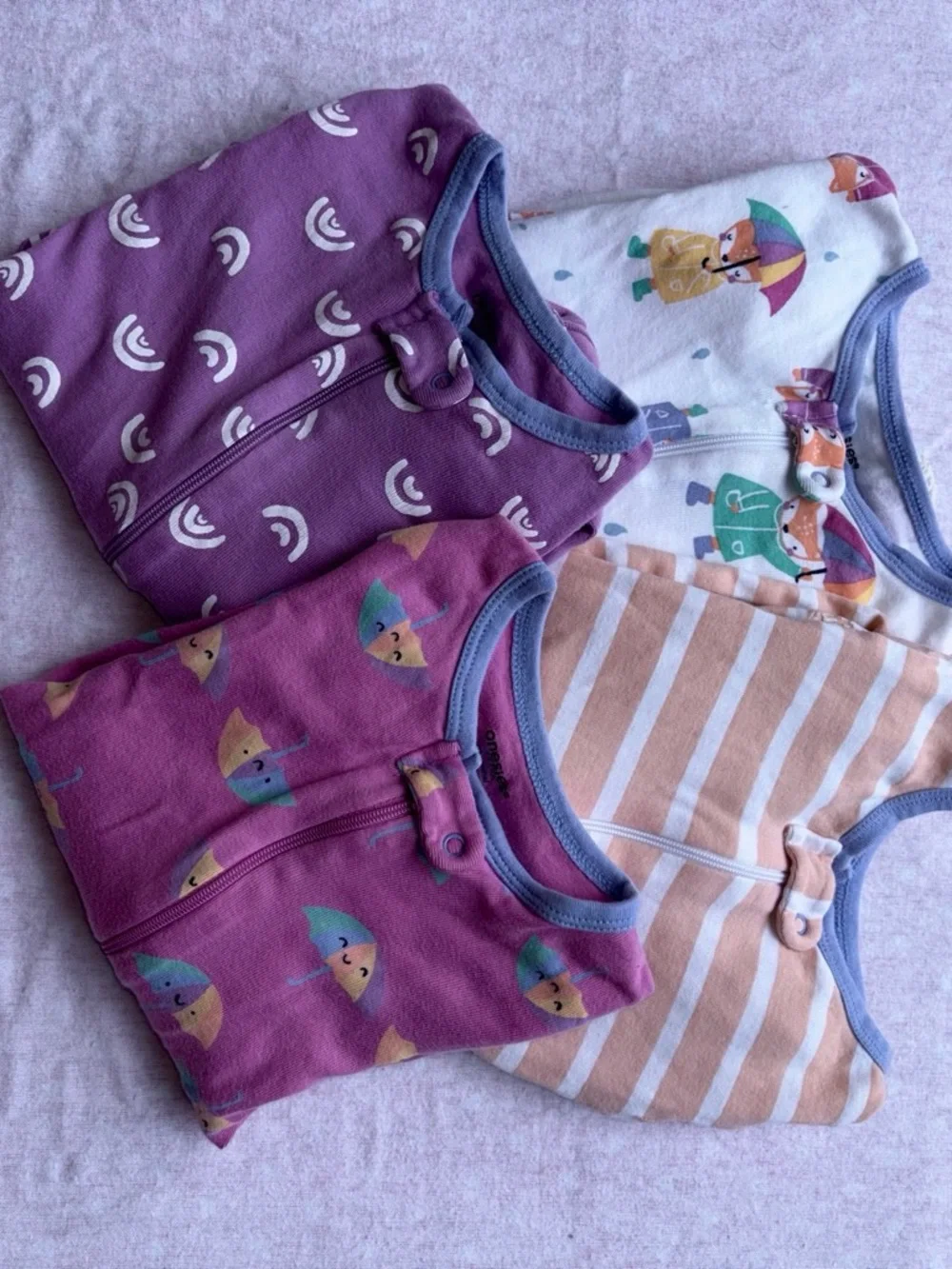 Kids Purple & White Sleepwear Zipper Pajama Set